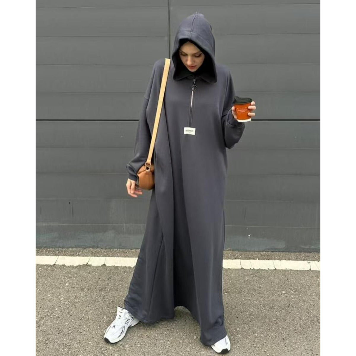 Modest Hooded Dress | Muslim Women's Long Sleeve Casual Abaya. (MA257) - Mariam's Collection