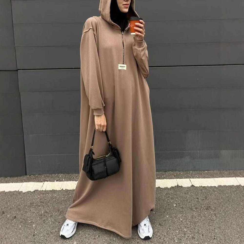 Modest Hooded Dress | Muslim Women's Long Sleeve Casual Abaya. (MA257) - Mariam's Collection