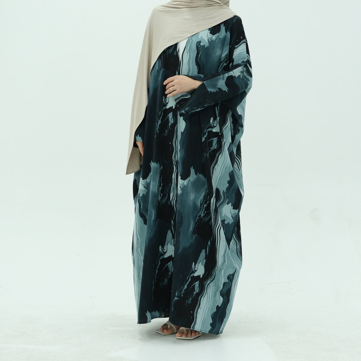 Modest Islamic Fashion Artistic Floral Geometric Designs Elegant Printed Cardigan Abaya. (MOA154) - Mariam's Collection