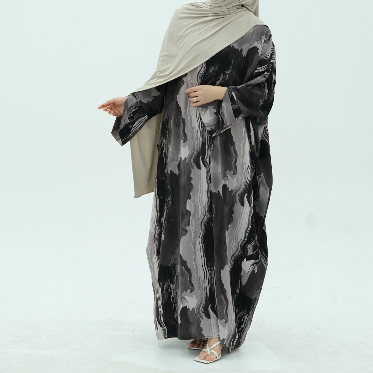 Modest Islamic Fashion Artistic Floral Geometric Designs Elegant Printed Cardigan Abaya. (MOA154) - Mariam's Collection
