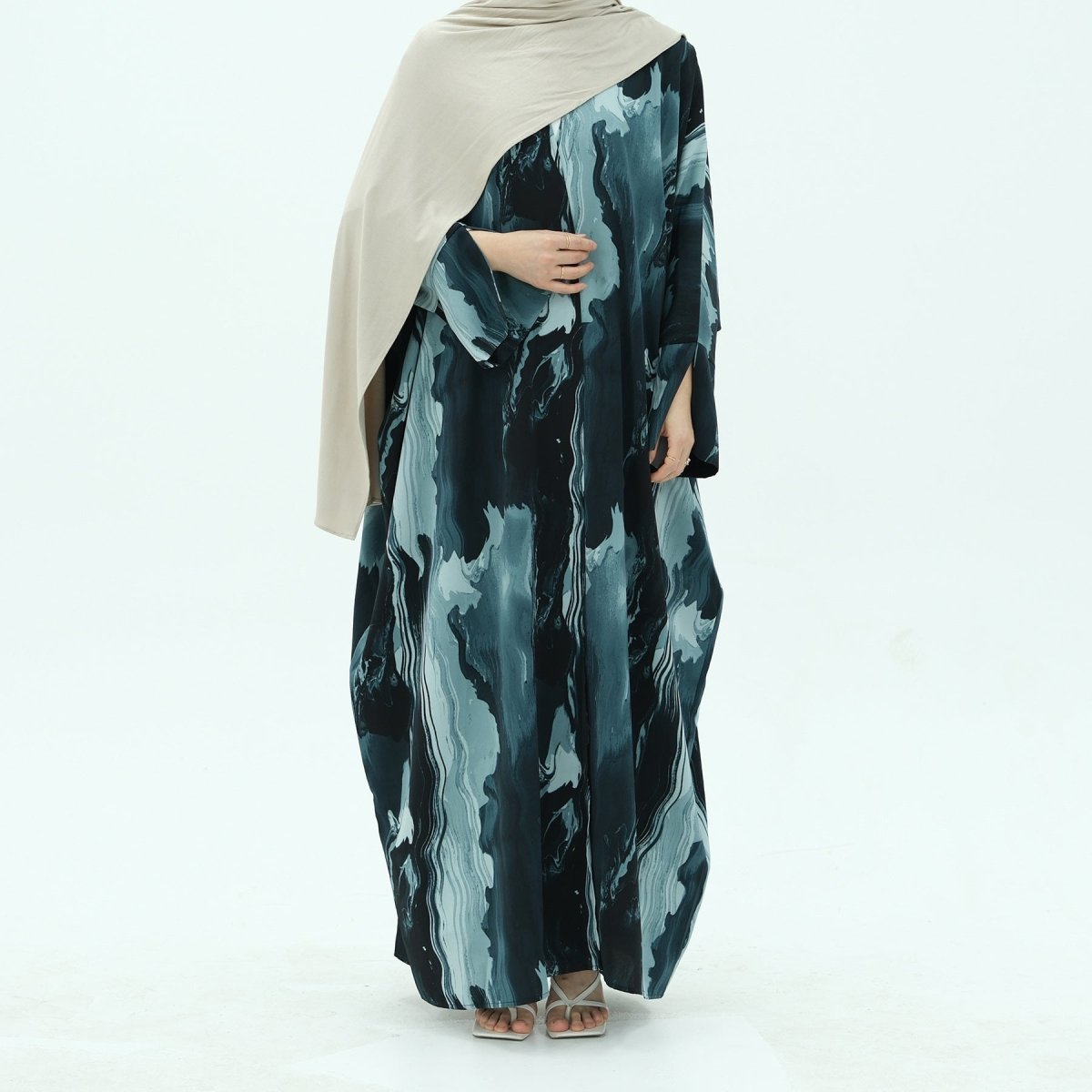 Modest Islamic Fashion Artistic Floral Geometric Designs Elegant Printed Cardigan Abaya. (MOA154) - Mariam's Collection