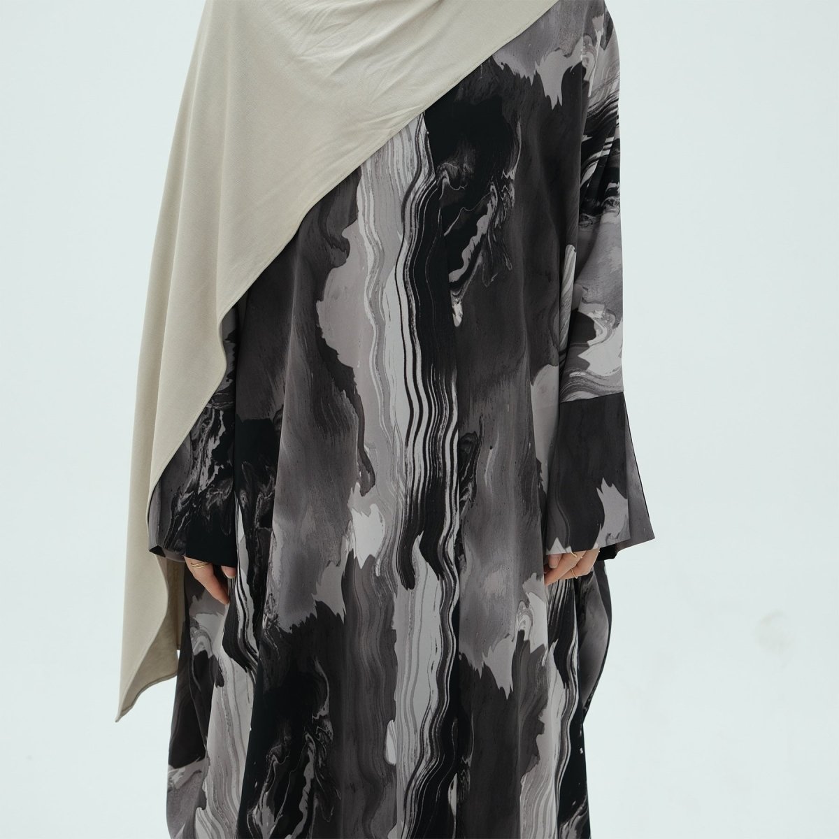 Modest Islamic Fashion Artistic Floral Geometric Designs Elegant Printed Cardigan Abaya. (MOA154) - Mariam's Collection