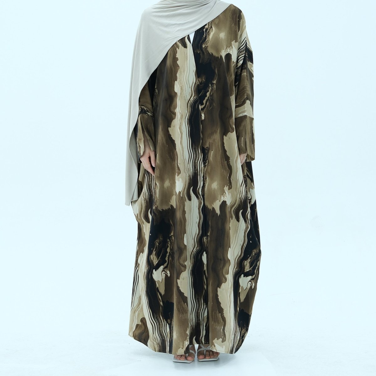 Modest Islamic Fashion Artistic Floral Geometric Designs Elegant Printed Cardigan Abaya. (MOA154) - Mariam's Collection