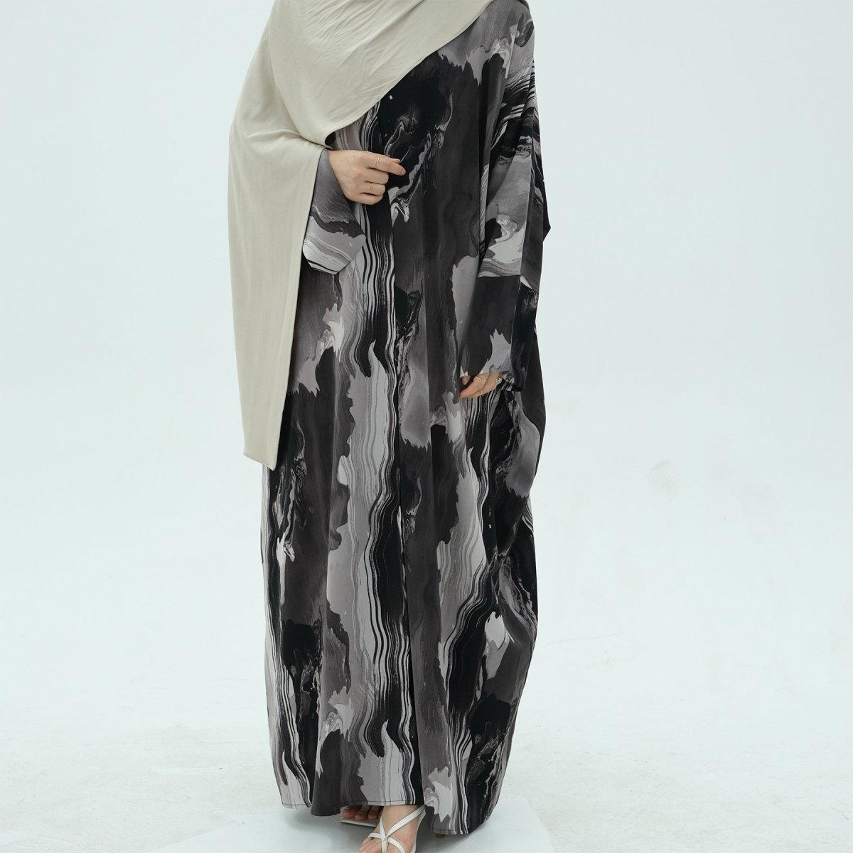 Modest Islamic Fashion Artistic Floral Geometric Designs Elegant Printed Cardigan Abaya. (MOA154) - Mariam's Collection