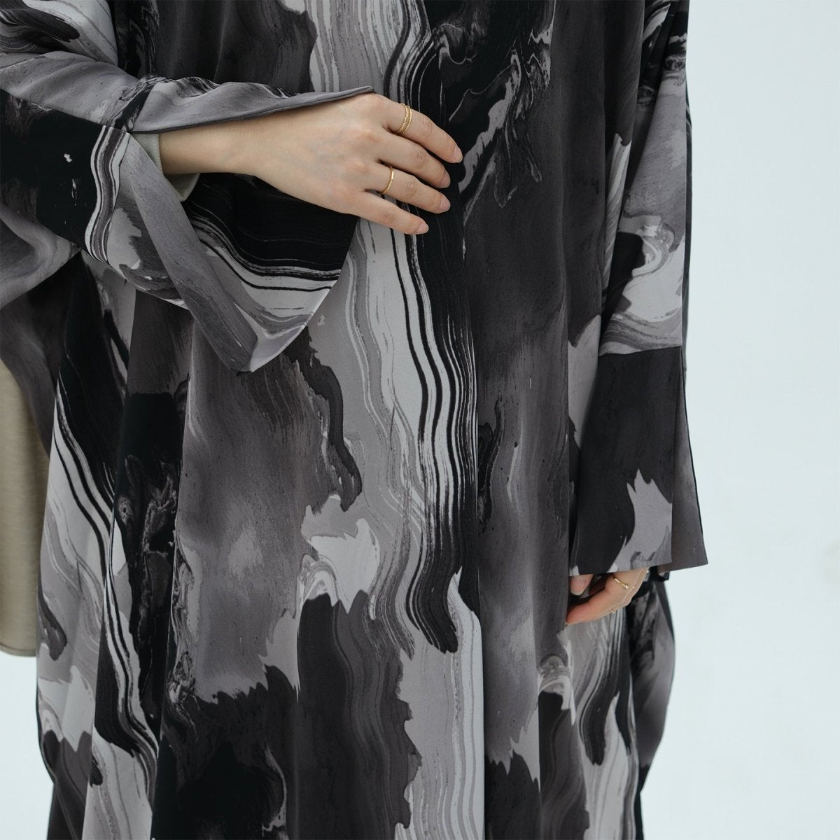 Modest Islamic Fashion Artistic Floral Geometric Designs Elegant Printed Cardigan Abaya. (MOA154) - Mariam's Collection