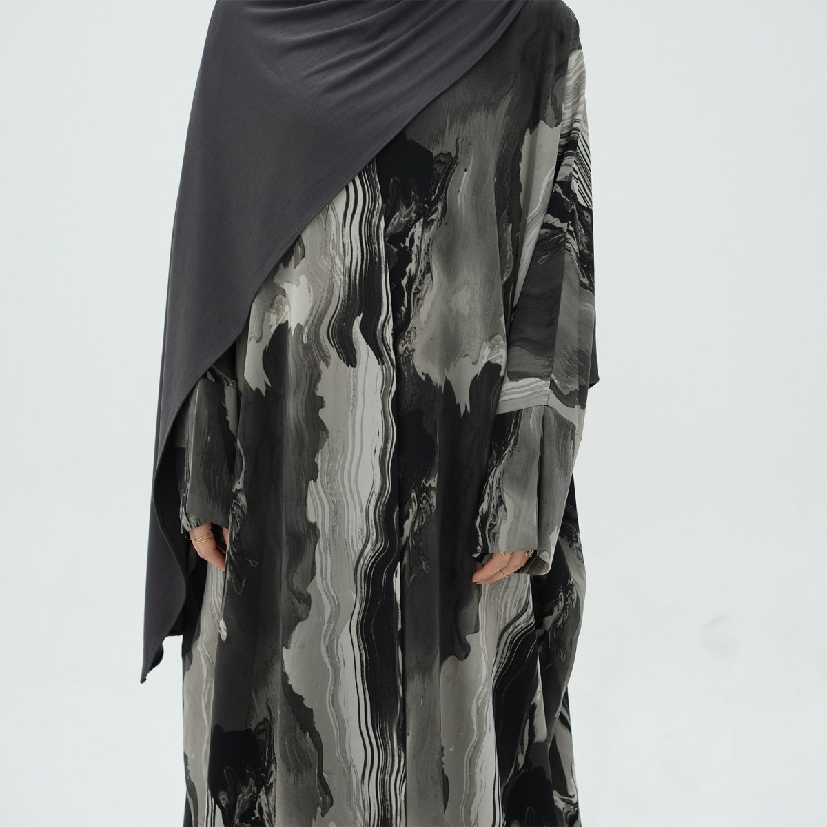 Modest Islamic Fashion Artistic Floral Geometric Designs Elegant Printed Cardigan Abaya. (MOA154) - Mariam's Collection
