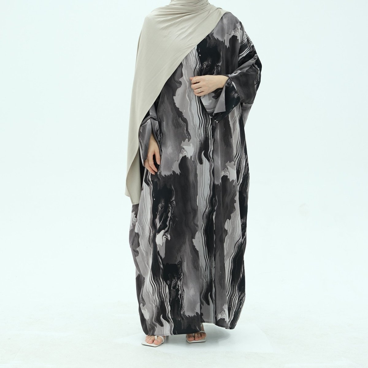 Modest Islamic Fashion Artistic Floral Geometric Designs Elegant Printed Cardigan Abaya. (MOA154) - Mariam's Collection