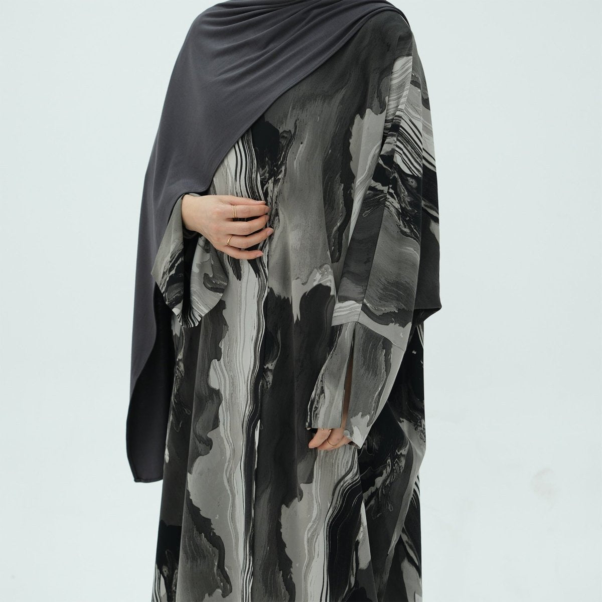 Modest Islamic Fashion Artistic Floral Geometric Designs Elegant Printed Cardigan Abaya. (MOA154) - Mariam's Collection
