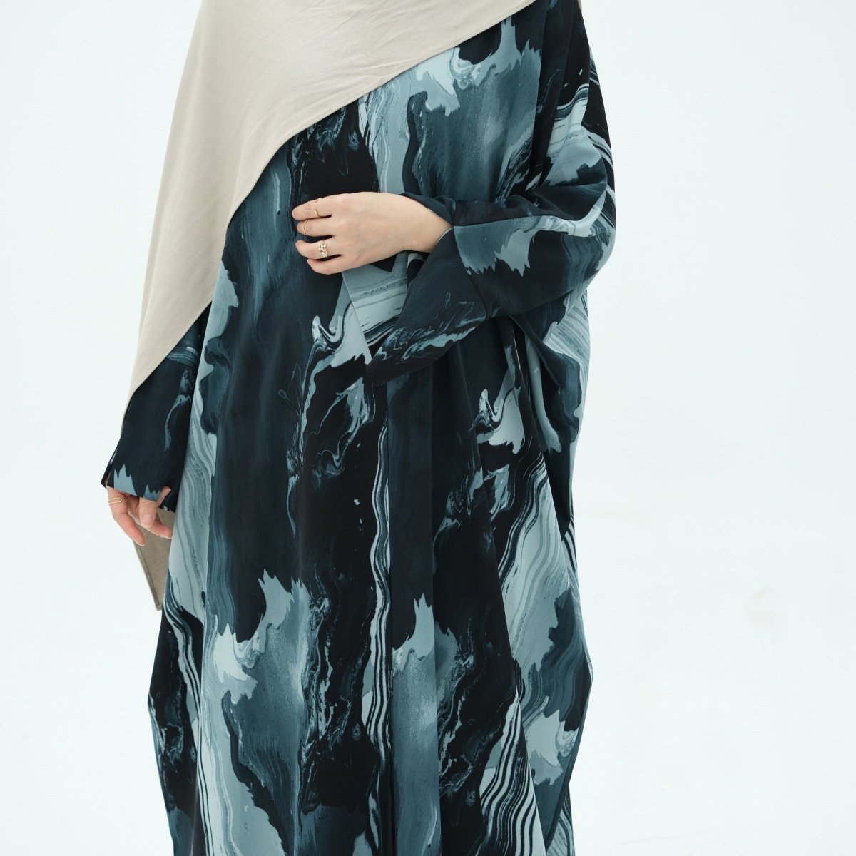 Modest Islamic Fashion Artistic Floral Geometric Designs Elegant Printed Cardigan Abaya. (MOA154) - Mariam's Collection