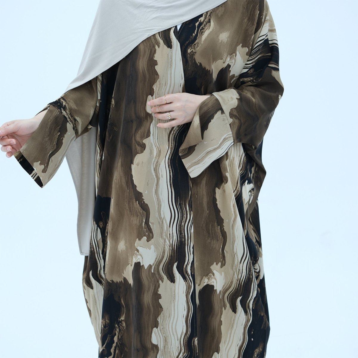 Modest Islamic Fashion Artistic Floral Geometric Designs Elegant Printed Cardigan Abaya. (MOA154) - Mariam's Collection