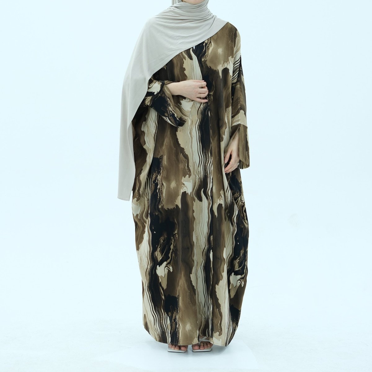 Modest Islamic Fashion Artistic Floral Geometric Designs Elegant Printed Cardigan Abaya. (MOA154) - Mariam's Collection