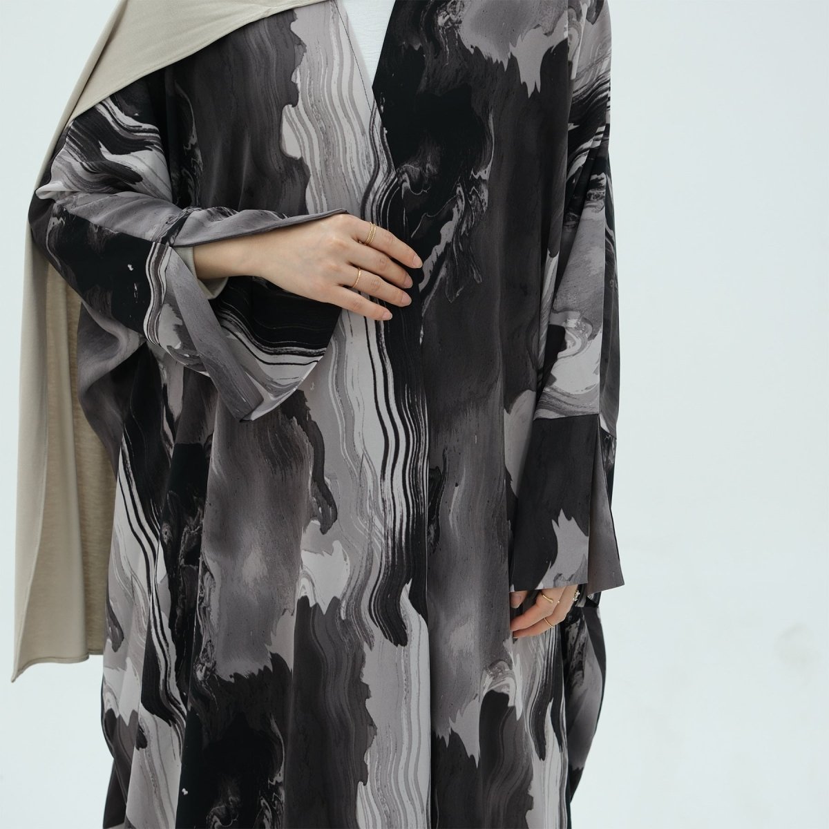 Modest Islamic Fashion Artistic Floral Geometric Designs Elegant Printed Cardigan Abaya. (MOA154) - Mariam's Collection