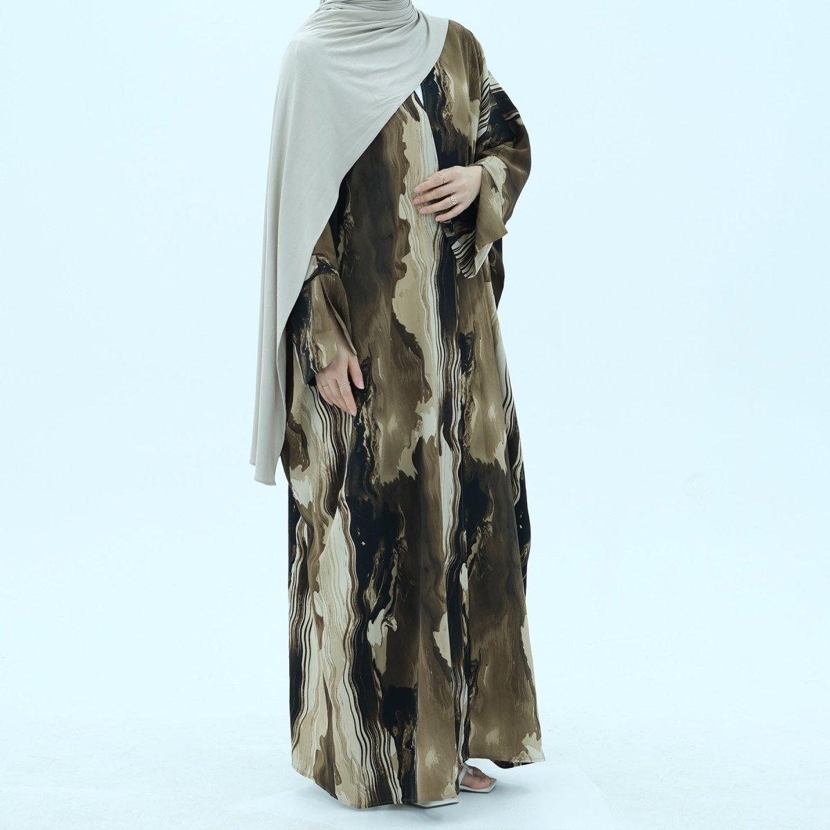 Modest Islamic Fashion Artistic Floral Geometric Designs Elegant Printed Cardigan Abaya. (MOA154) - Mariam's Collection