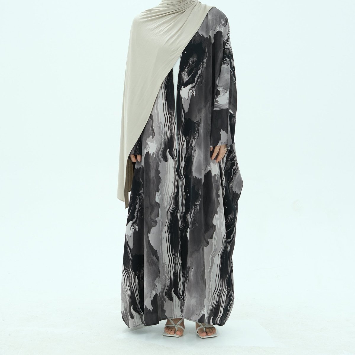 Modest Islamic Fashion Artistic Floral Geometric Designs Elegant Printed Cardigan Abaya. (MOA154) - Mariam's Collection