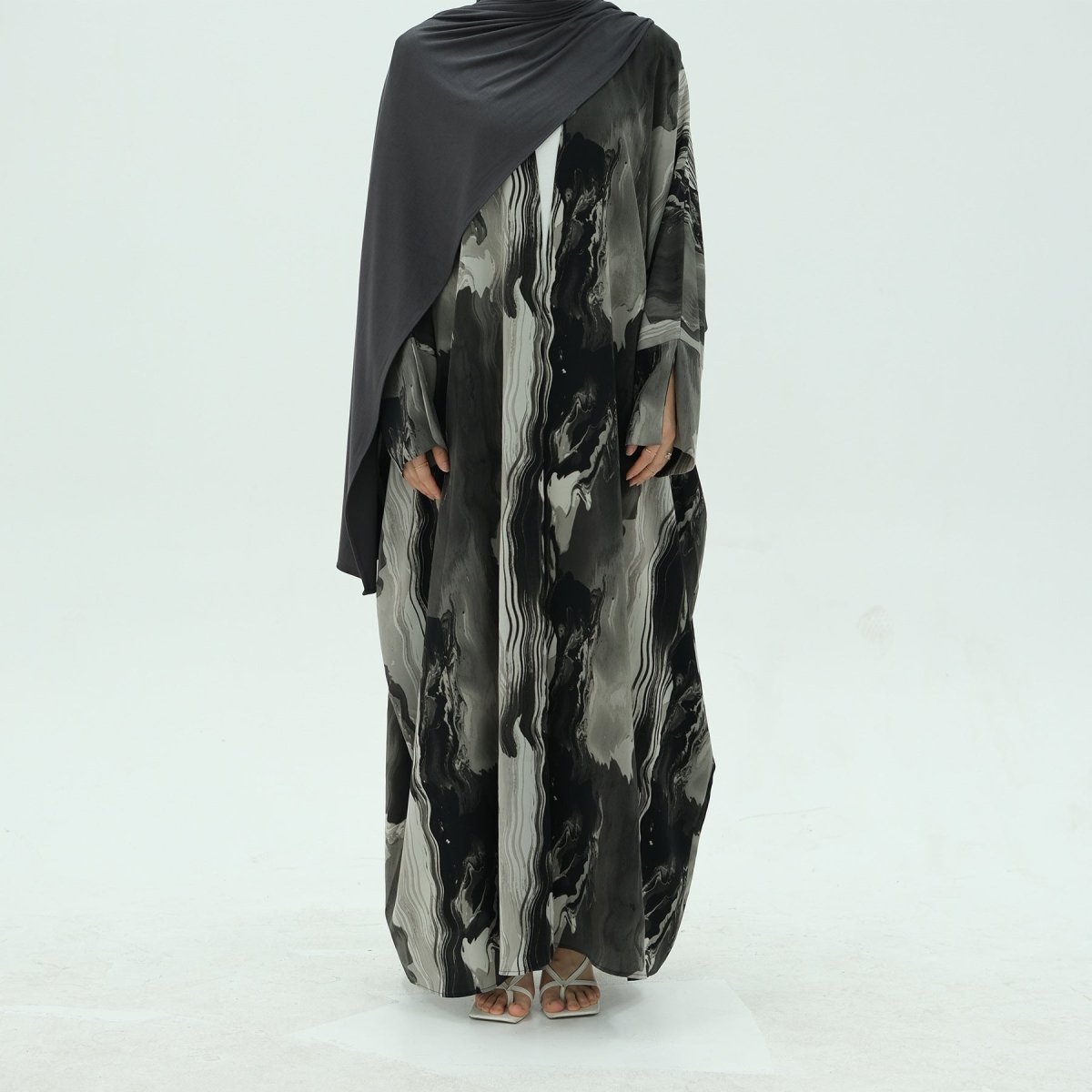 Modest Islamic Fashion Artistic Floral Geometric Designs Elegant Printed Cardigan Abaya. (MOA154) - Mariam's Collection