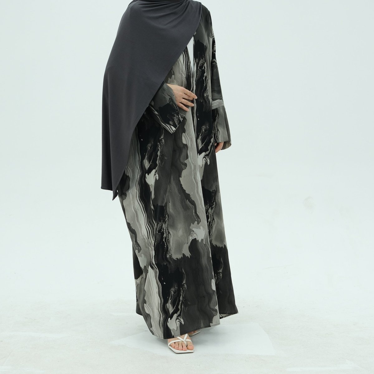 Modest Islamic Fashion Artistic Floral Geometric Designs Elegant Printed Cardigan Abaya. (MOA154) - Mariam's Collection