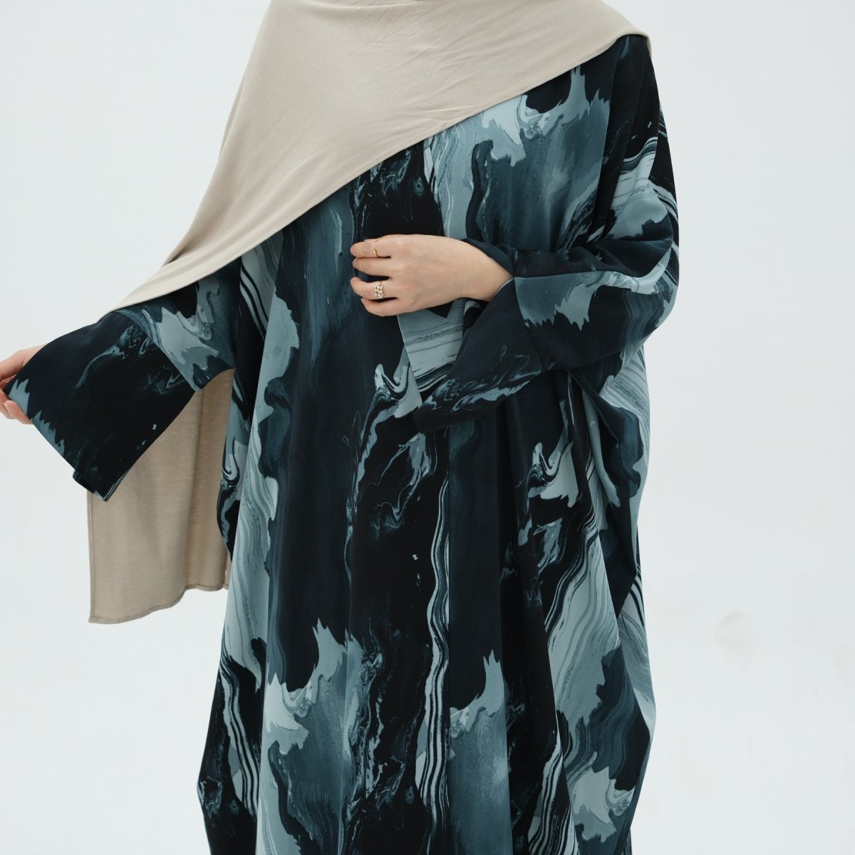 Modest Islamic Fashion Artistic Floral Geometric Designs Elegant Printed Cardigan Abaya. (MOA154) - Mariam's Collection