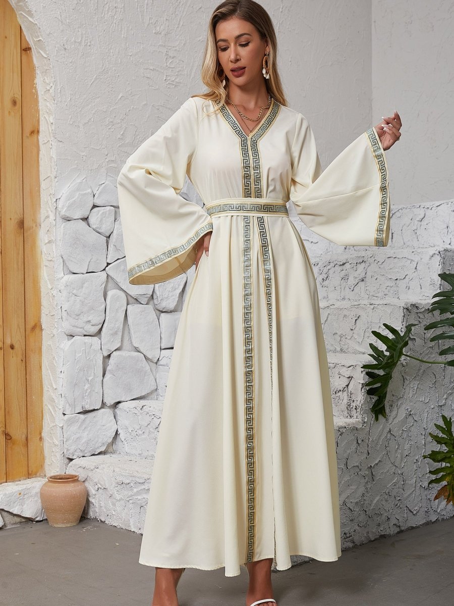 Modest Long Sleeve Maxi Dress - Elegant Abaya Dress with Flared Sleeves & Adjustable Fit(MA283) - Mariam's Collection