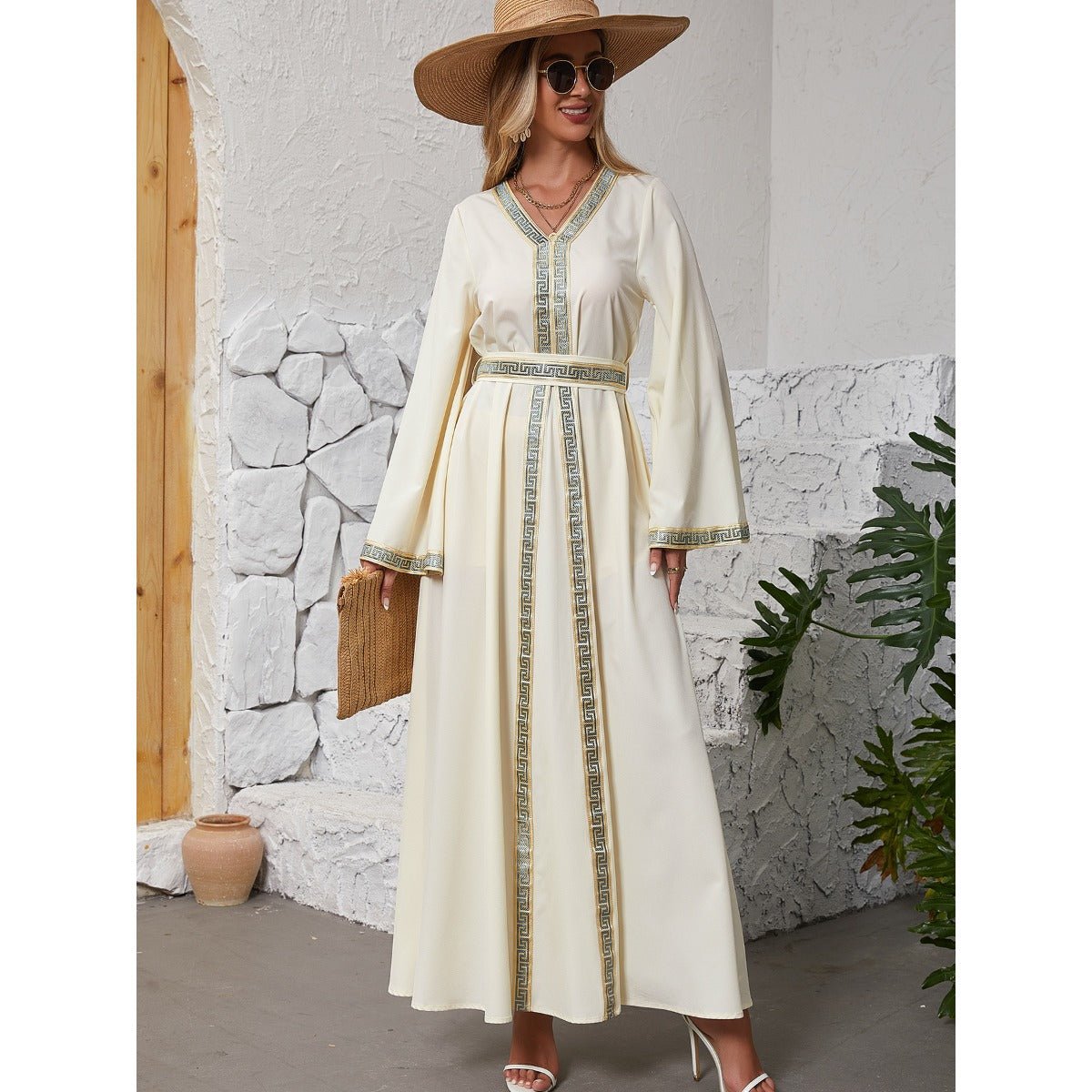 Modest Long Sleeve Maxi Dress - Elegant Abaya Dress with Flared Sleeves & Adjustable Fit(MA283) - Mariam's Collection