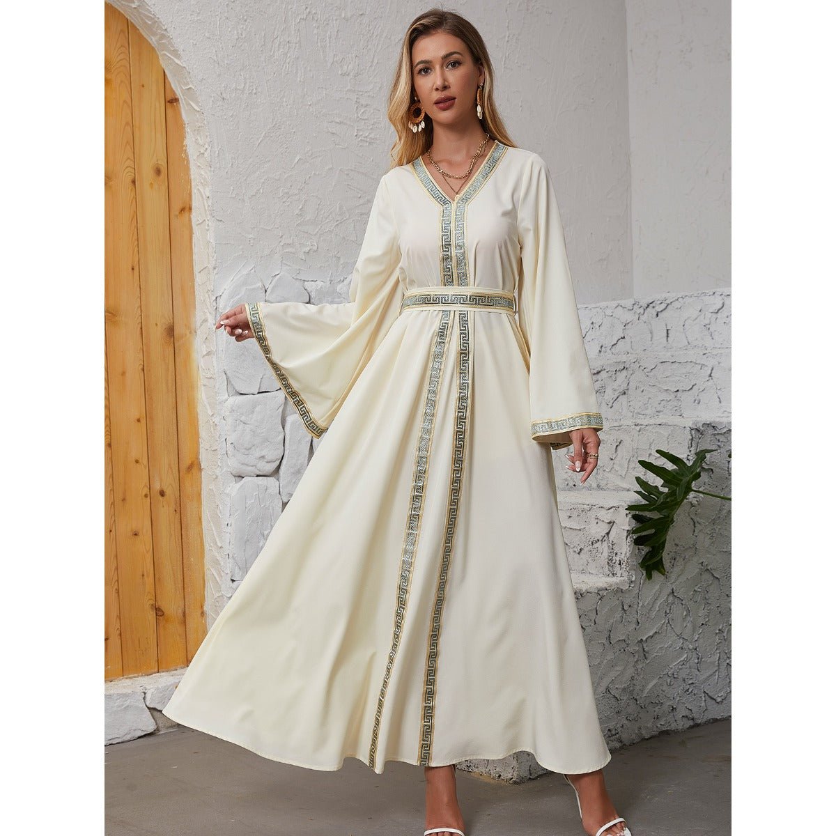 Modest Long Sleeve Maxi Dress - Elegant Abaya Dress with Flared Sleeves & Adjustable Fit(MA283) - Mariam's Collection