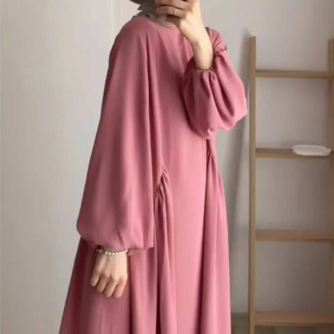 Modest Loose Fit Abaya with Lantern Sleeves | Ice Crepe Pullover Abaya (MA153) - Mariam's Collection