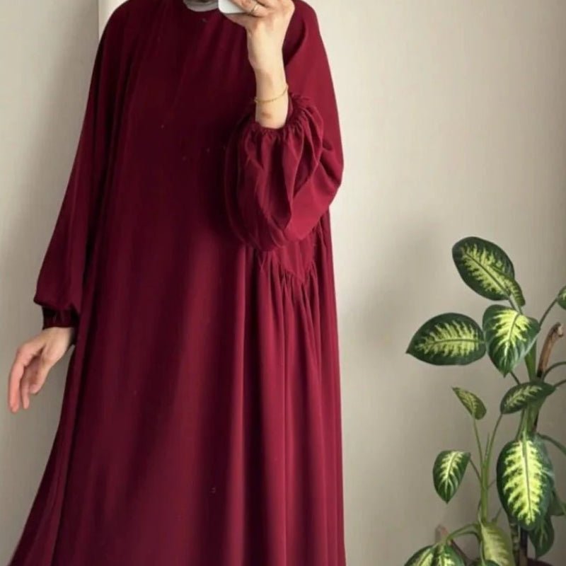 Modest Loose Fit Abaya with Lantern Sleeves | Ice Crepe Pullover Abaya (MA153) - Mariam's Collection