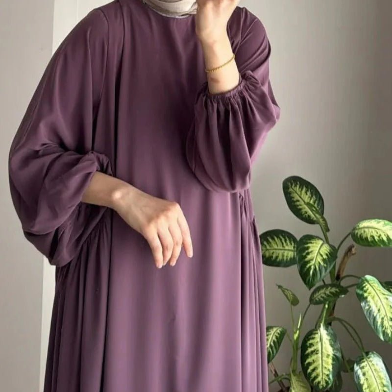 Modest Loose Fit Abaya with Lantern Sleeves | Ice Crepe Pullover Abaya (MA153) - Mariam's Collection