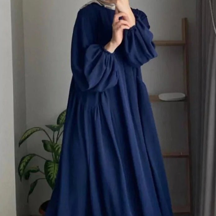 Modest Loose Fit Abaya with Lantern Sleeves | Ice Crepe Pullover Abaya (MA153) - Mariam's Collection