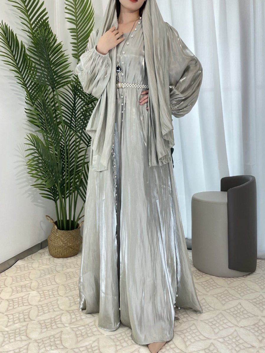 Modest Luxe Pearl - Embellished Streamer Evening Abaya Dress (MOA149) - Mariam's Collection