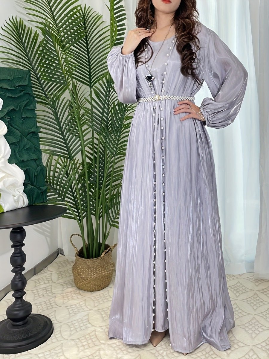 Modest Luxe Pearl - Embellished Streamer Evening Abaya Dress (MOA149) - Mariam's Collection