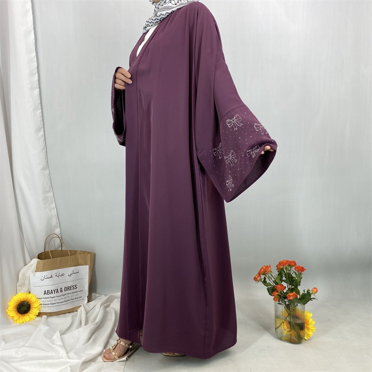 Modest Luxury Exquisite Transfer Diamond Printer Butterfly Sleeve Abaya(MOA206) - Mariam's Collection