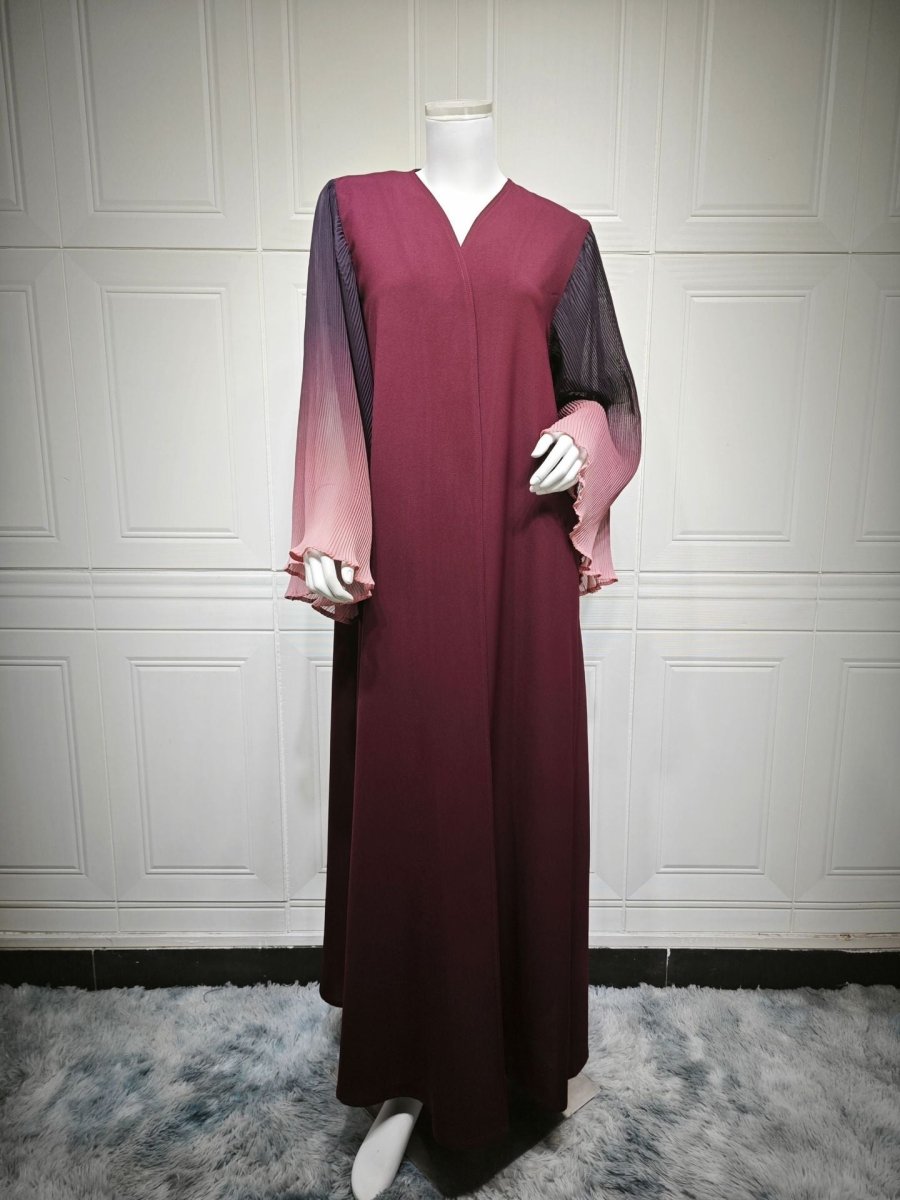 Modest Luxury Lumina Pleated Fan Sleeve Ombre Jacket Outerwear Abaya Cover - Up(MOA198) - Mariam's Collection