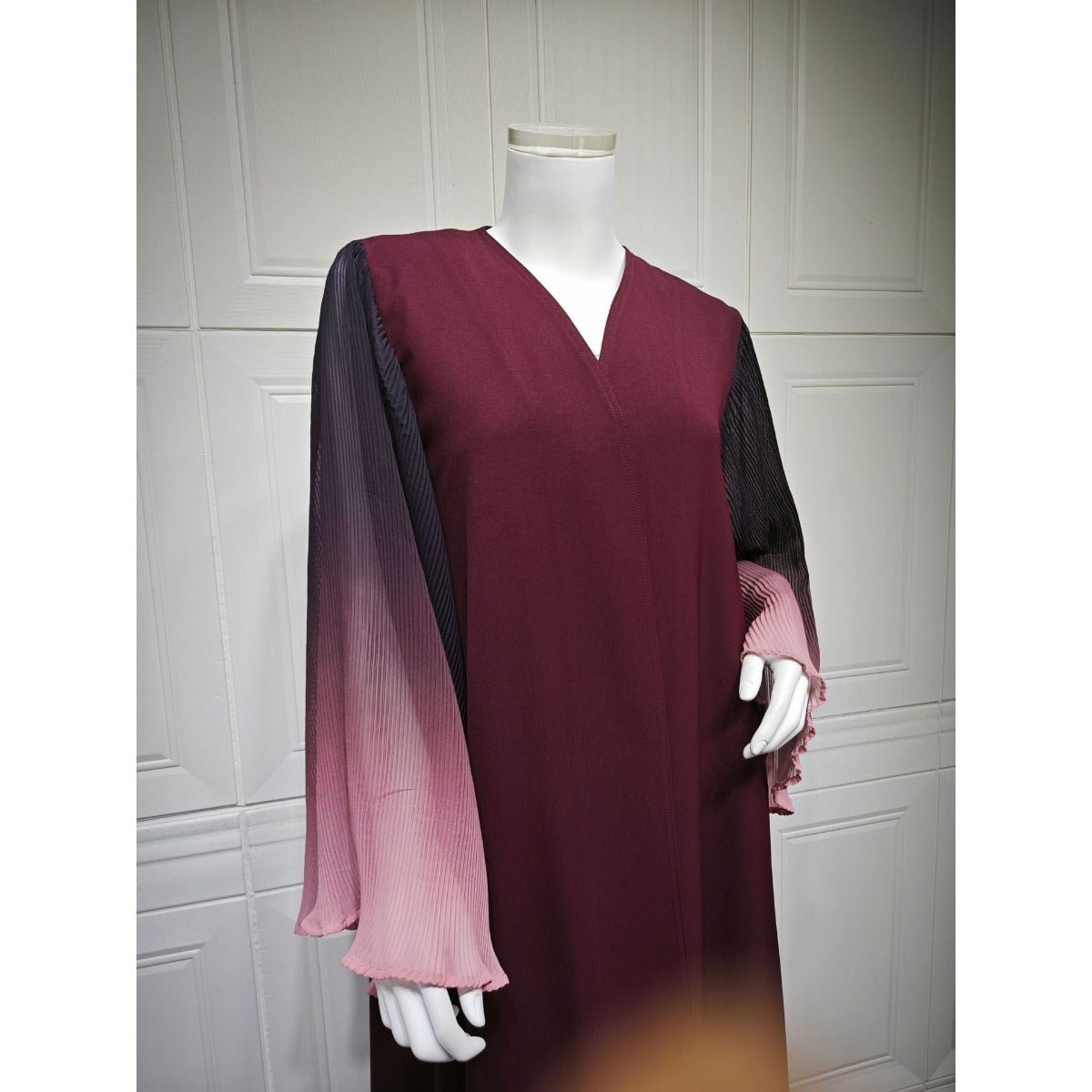 Modest Luxury Lumina Pleated Fan Sleeve Ombre Jacket Outerwear Abaya Cover - Up(MOA198) - Mariam's Collection