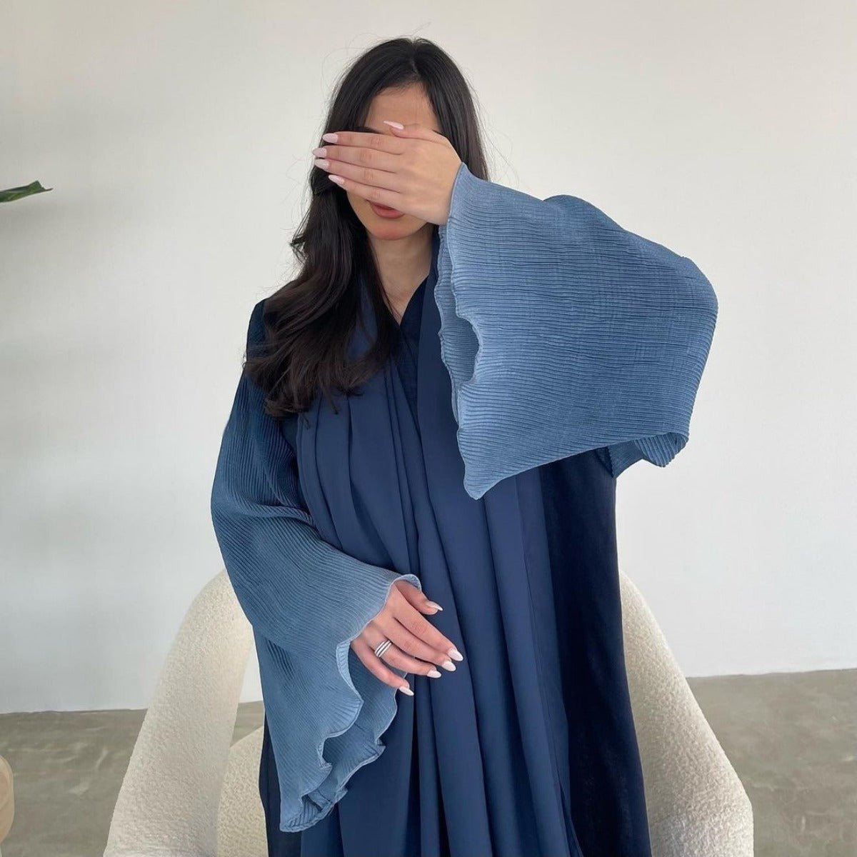 Modest Luxury Lumina Pleated Fan Sleeve Ombre Jacket Outerwear Abaya Cover - Up(MOA198) - Mariam's Collection