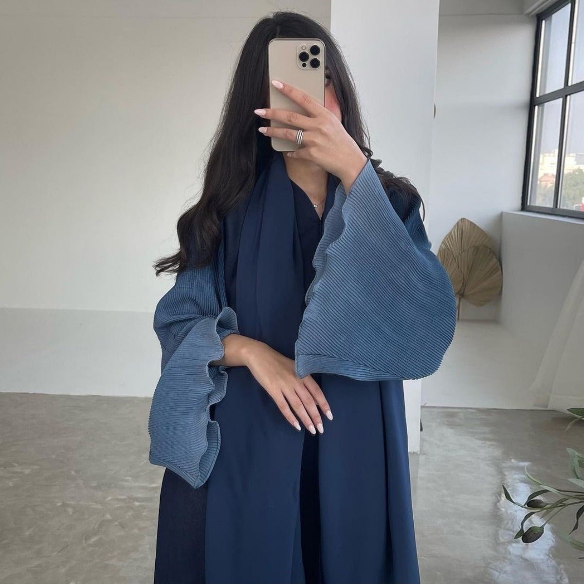 Modest Luxury Lumina Pleated Fan Sleeve Ombre Jacket Outerwear Abaya Cover - Up(MOA198) - Mariam's Collection