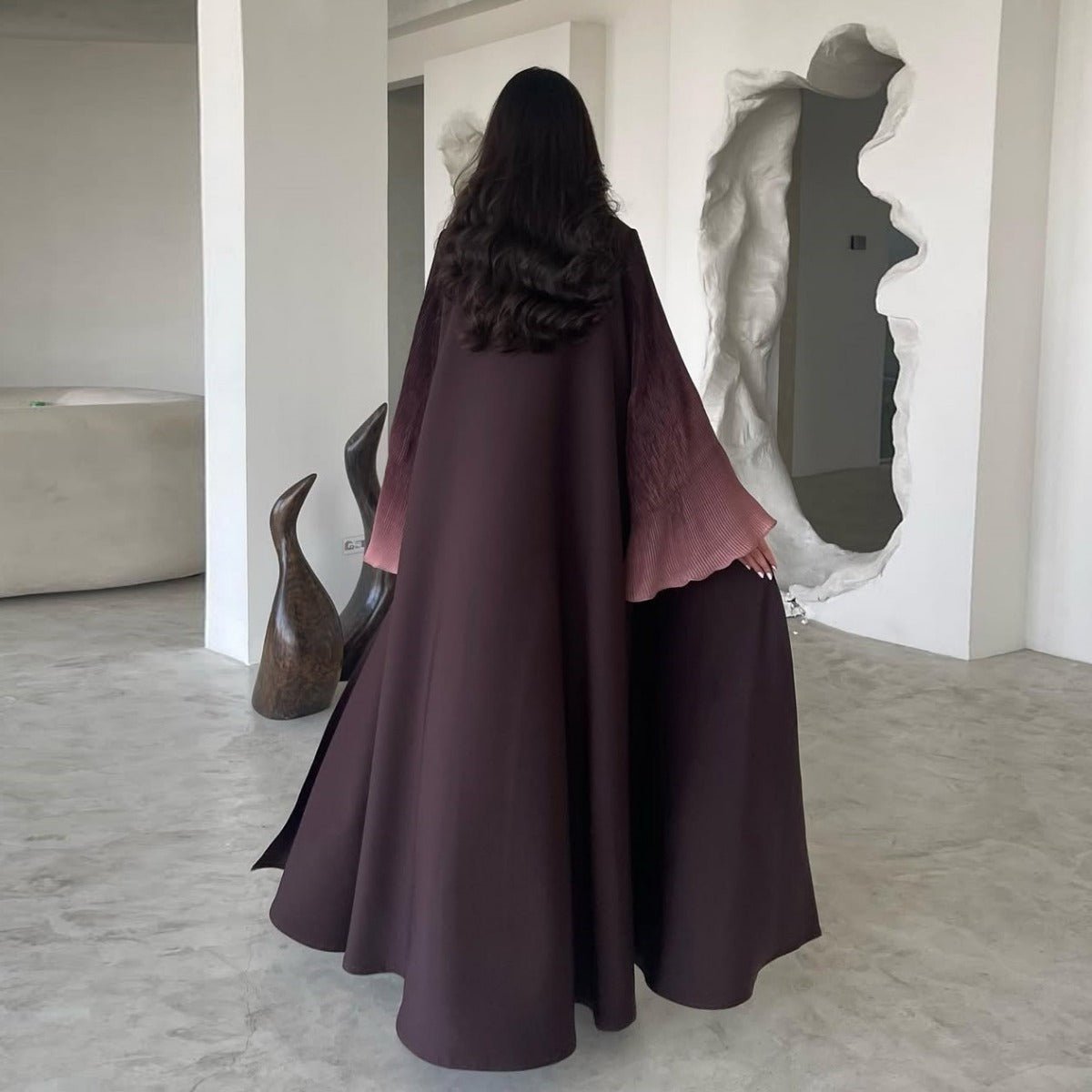 Modest Luxury Lumina Pleated Fan Sleeve Ombre Jacket Outerwear Abaya Cover - Up(MOA198) - Mariam's Collection