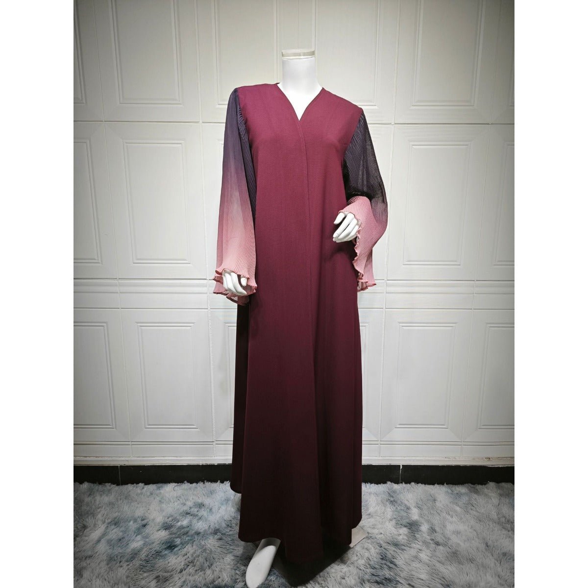 Modest Luxury Lumina Pleated Fan Sleeve Ombre Jacket Outerwear Abaya Cover - Up(MOA198) - Mariam's Collection