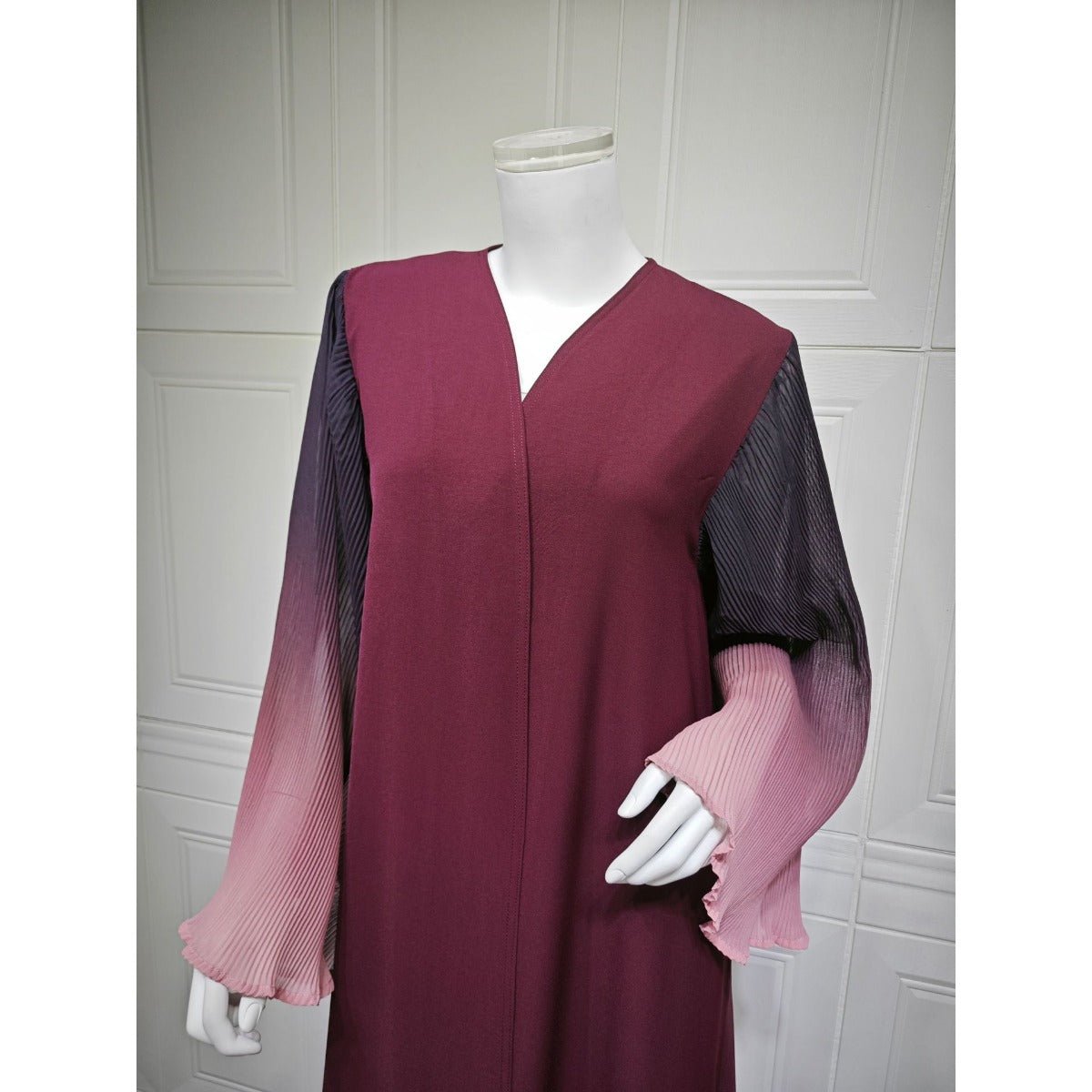 Modest Luxury Lumina Pleated Fan Sleeve Ombre Jacket Outerwear Abaya Cover - Up(MOA198) - Mariam's Collection