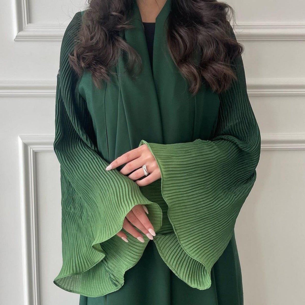 Modest Luxury Lumina Pleated Fan Sleeve Ombre Jacket Outerwear Abaya Cover - Up(MOA198) - Mariam's Collection