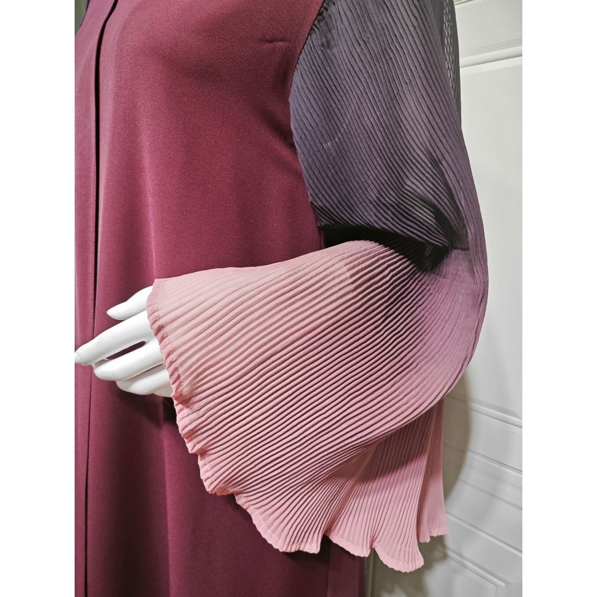 Modest Luxury Lumina Pleated Fan Sleeve Ombre Jacket Outerwear Abaya Cover - Up(MOA198) - Mariam's Collection