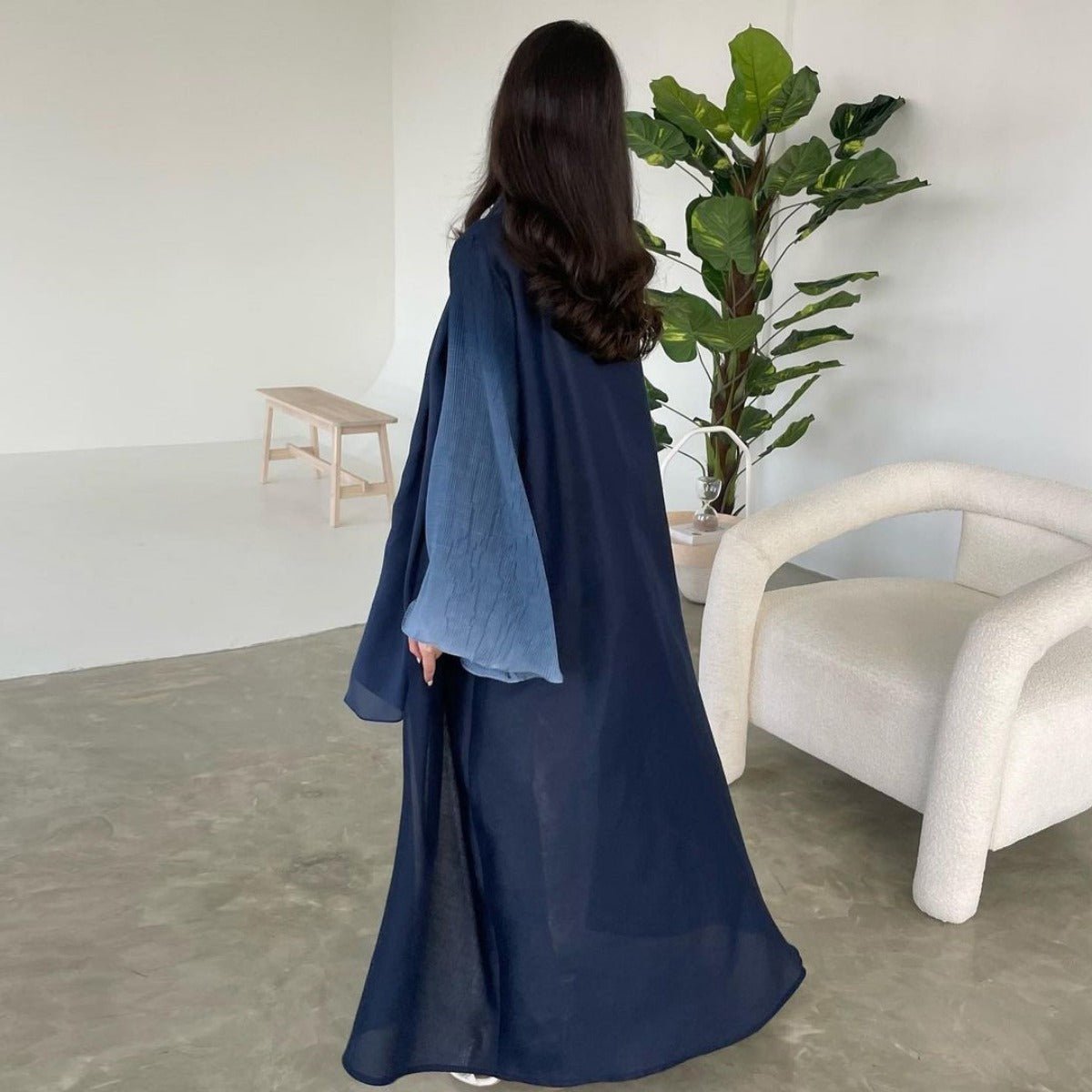 Modest Luxury Lumina Pleated Fan Sleeve Ombre Jacket Outerwear Abaya Cover - Up(MOA198) - Mariam's Collection