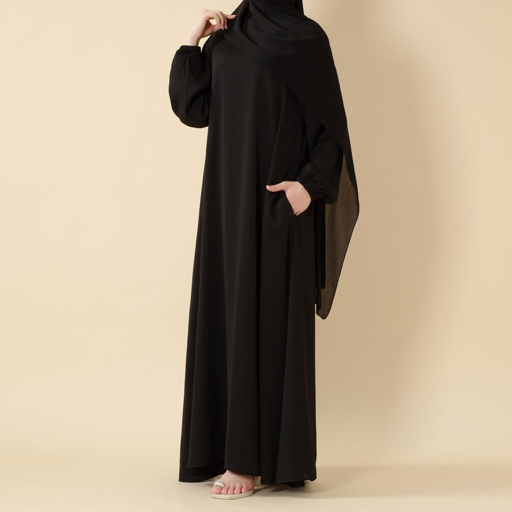 Modest Luxury Premium Crepe Satin Umbrella Cut Summer Abaya (MA233) - Mariam's Collection