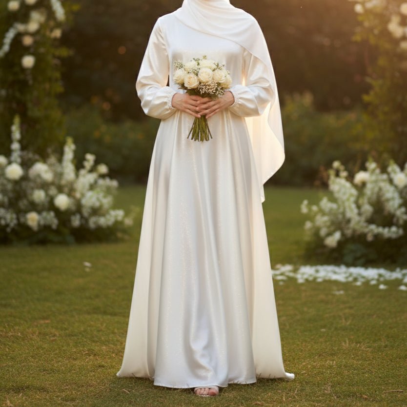 Modest Luxury Premium Satin Abaya | Umbrella Cut A - Line Abaya with Pockets (MA311) - Mariam's Collection