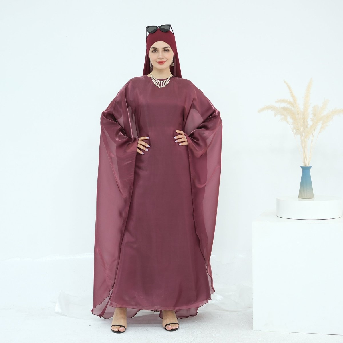 Modest Luxury Solid Color Robe Dress Set | Elegant Bell Sleeve Abaya. (MA246) - Mariam's Collection