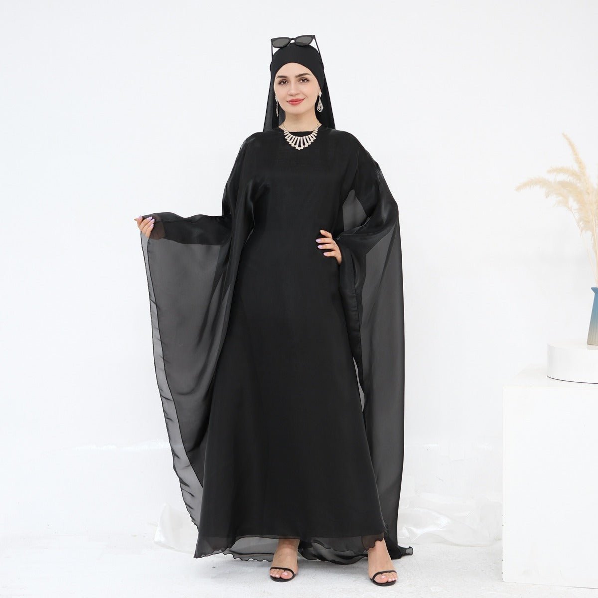 Modest Luxury Solid Color Robe Dress Set | Elegant Bell Sleeve Abaya. (MA246) - Mariam's Collection