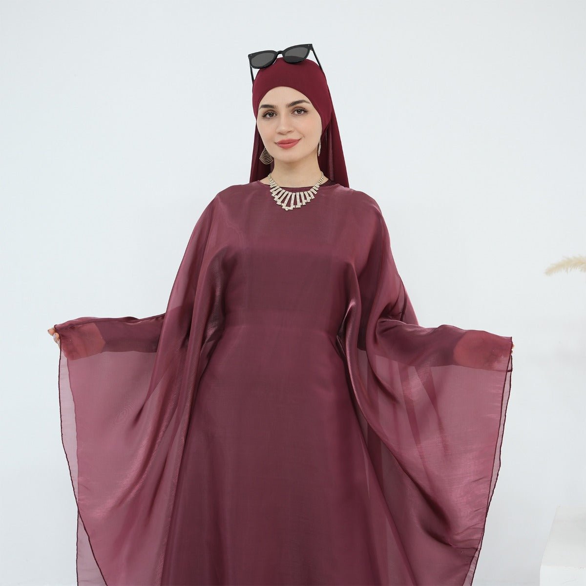 Modest Luxury Solid Color Robe Dress Set | Elegant Bell Sleeve Abaya. (MA246) - Mariam's Collection