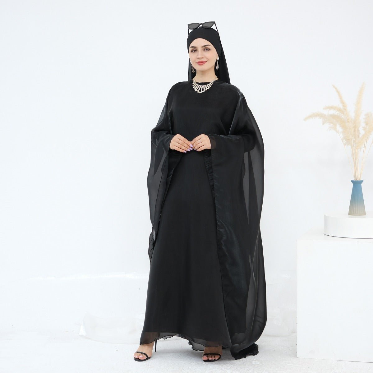 Modest Luxury Solid Color Robe Dress Set | Elegant Bell Sleeve Abaya. (MA246) - Mariam's Collection