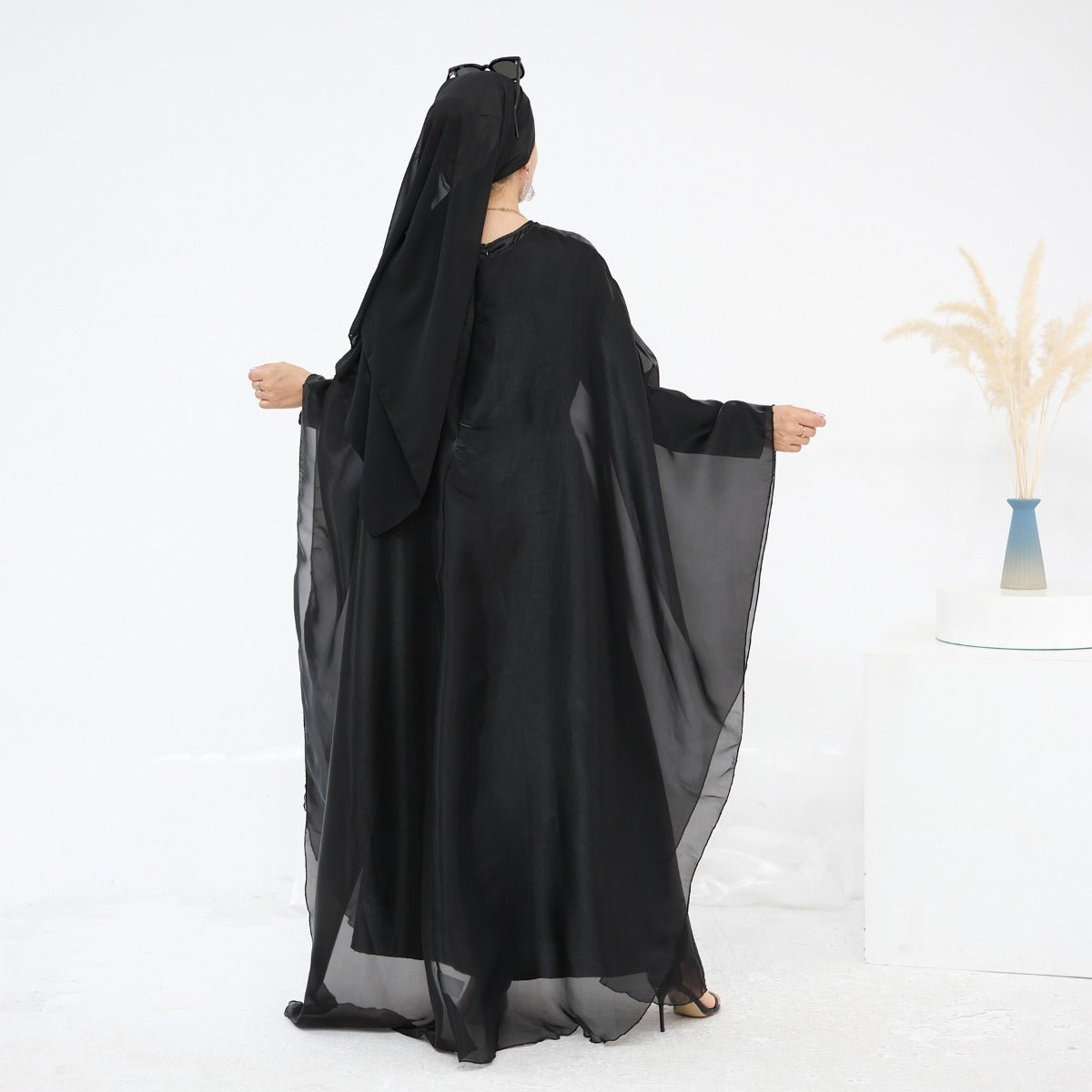 Modest Luxury Solid Color Robe Dress Set | Elegant Bell Sleeve Abaya. (MA246) - Mariam's Collection