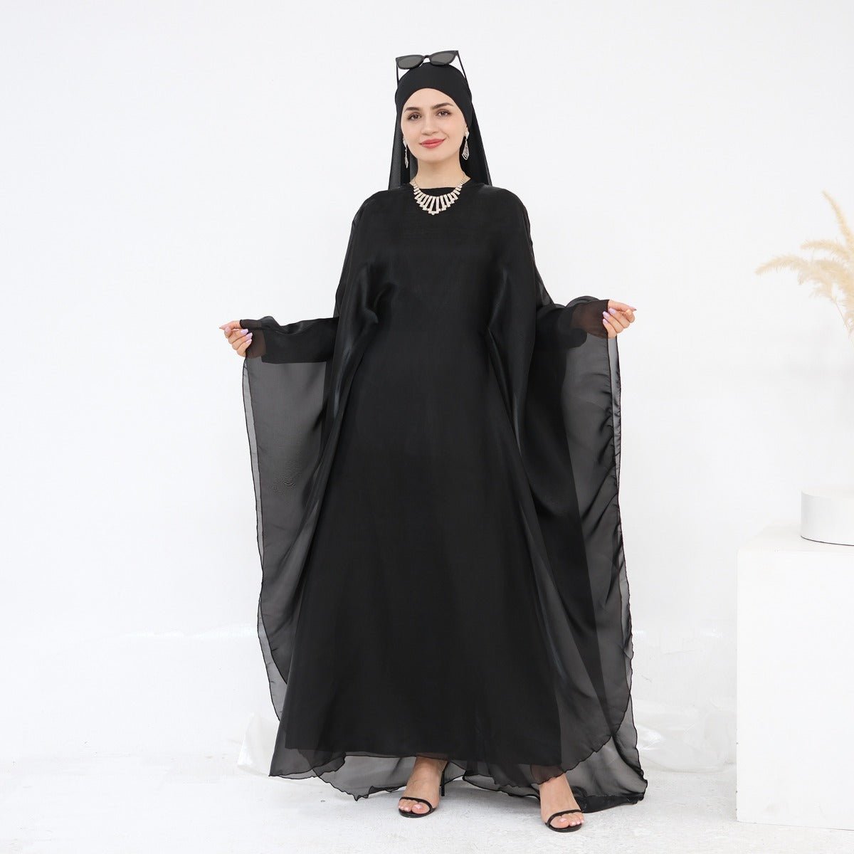 Modest Luxury Solid Color Robe Dress Set | Elegant Bell Sleeve Abaya. (MA246) - Mariam's Collection