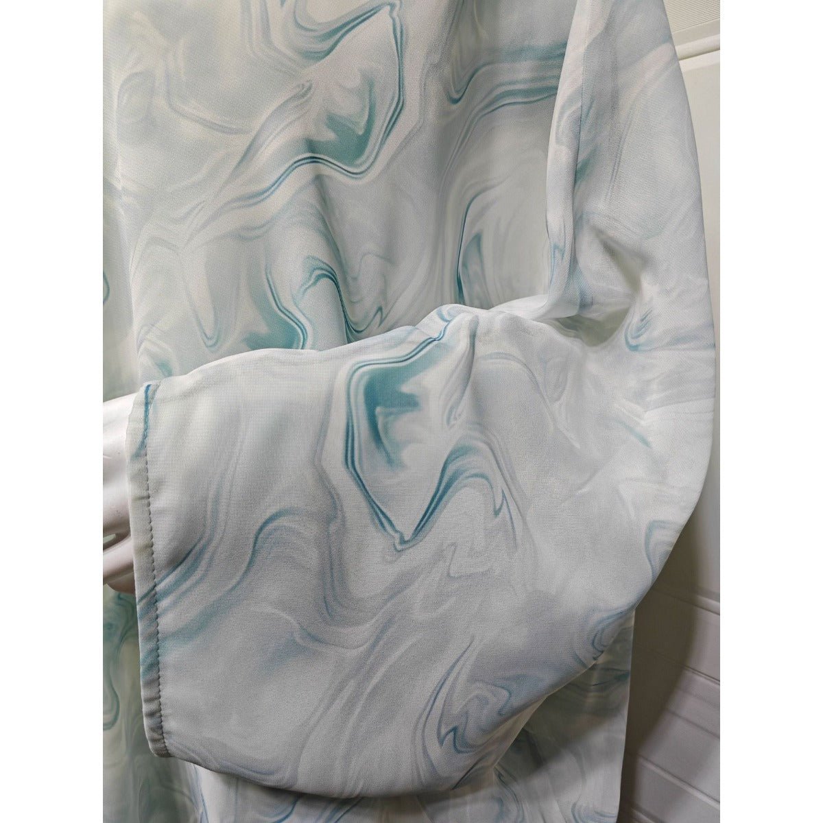 Modest Luxury Spring/Summer Ocean Breeze Abaya Set | Water Ripple Print Chiffon Cardigan with Matching Hijab. (MOA176) - Mariam's Collection